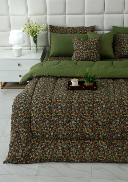 8 PCs Premium Winter Razai Set- Olive Grove Comforters Apricot