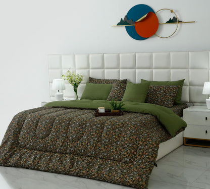 8 PCs Premium Winter Razai Set- Olive Grove Comforters Apricot