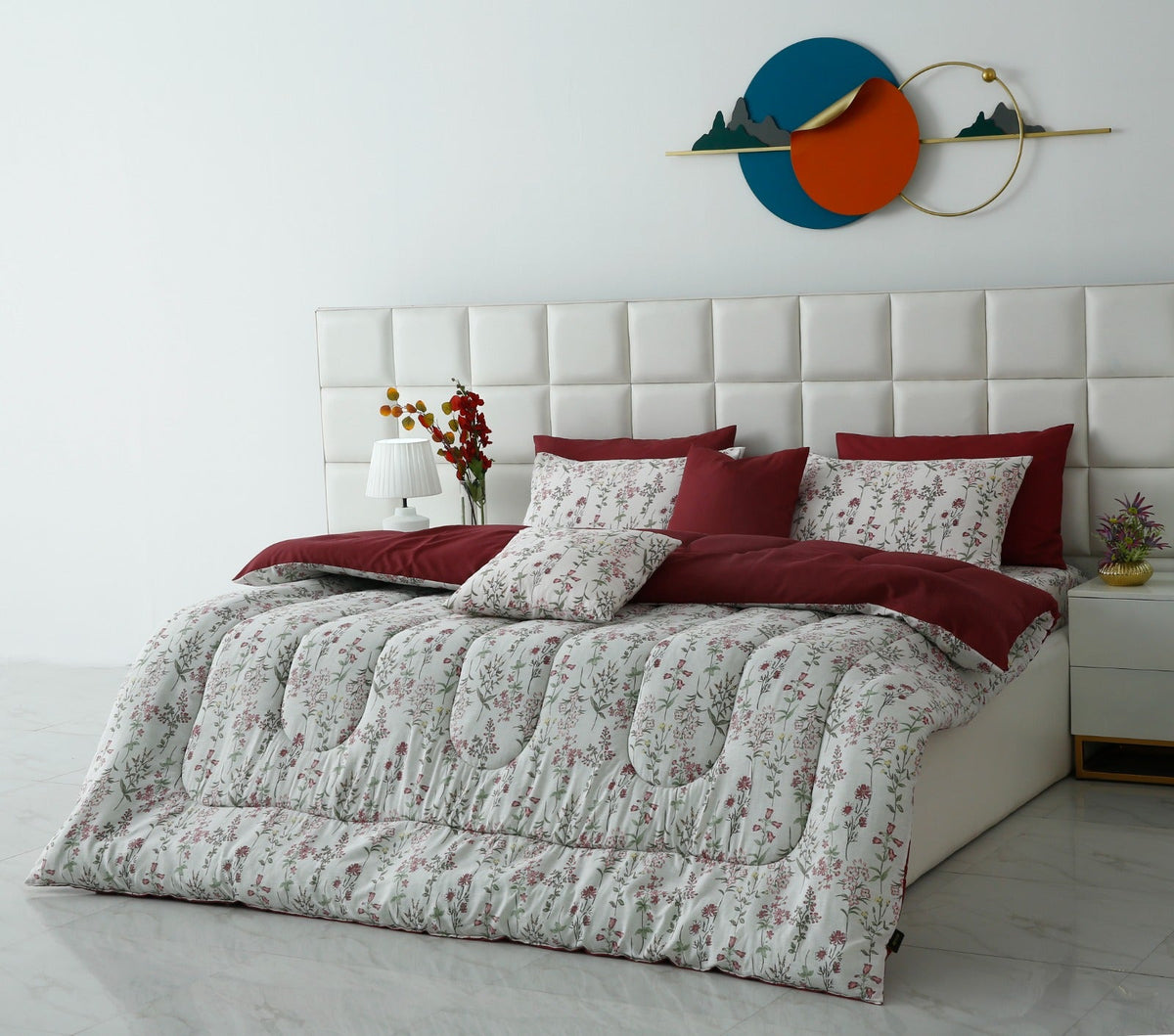 8 PCs Premium Winter Razai Set- Ruby Meadow Comforters Apricot