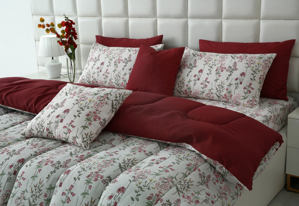 8 PCs Premium Winter Razai Set- Ruby Meadow Comforters Apricot