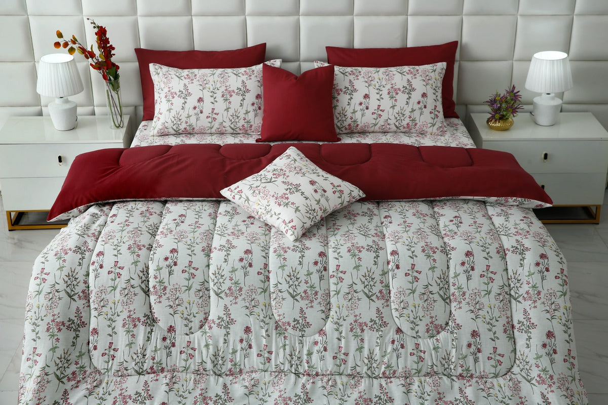 8 PCs Premium Winter Razai Set- Ruby Meadow Comforters Apricot