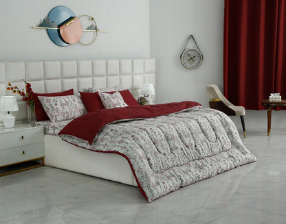 8 PCs Premium Winter Razai Set- Ruby Meadow Comforters Apricot
