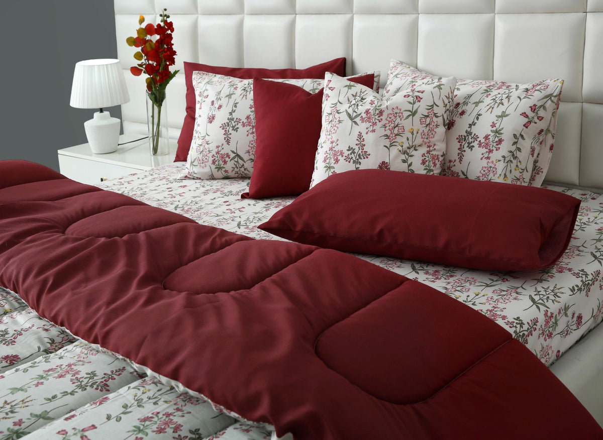 8 PCs Premium Winter Razai Set- Ruby Meadow Comforters Apricot