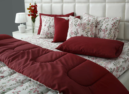 8 PCs Premium Winter Razai Set- Ruby Meadow Comforters Apricot