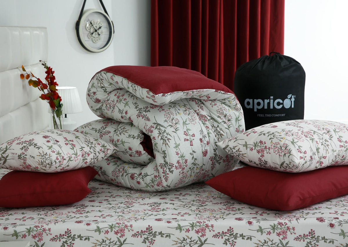 8 PCs Premium Winter Razai Set- Ruby Meadow Comforters Apricot
