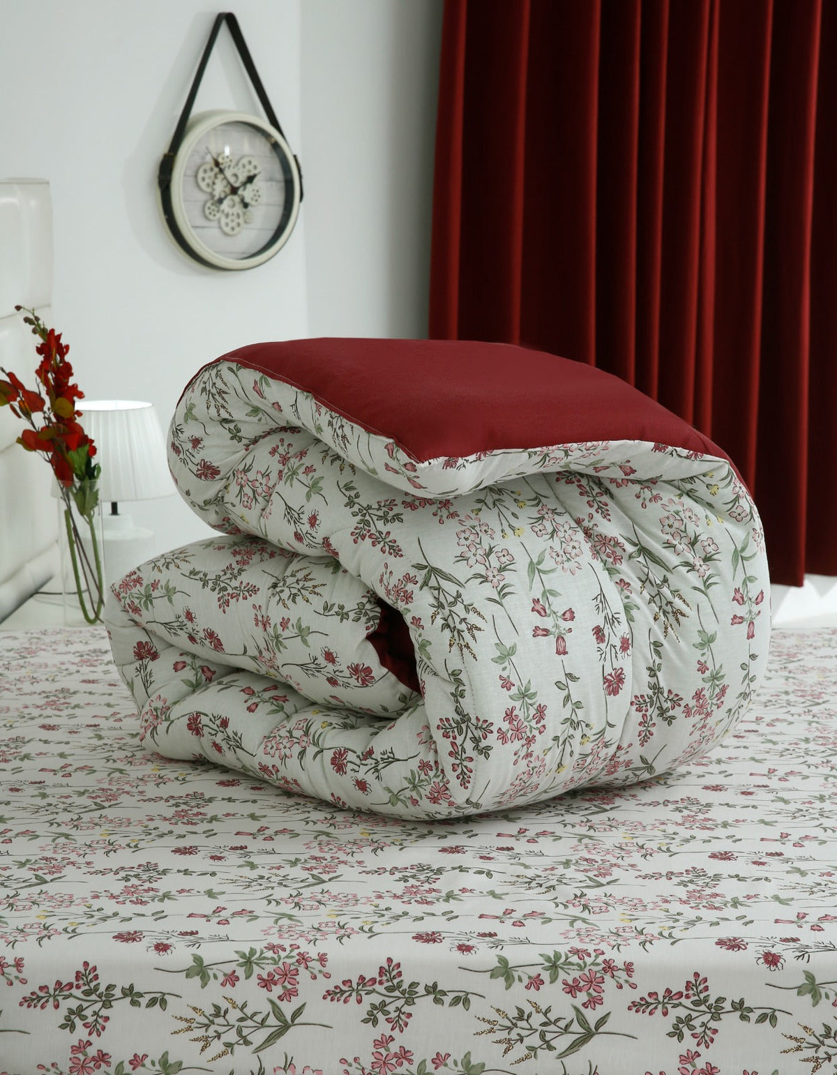 8 PCs Premium Winter Razai Set- Ruby Meadow Comforters Apricot