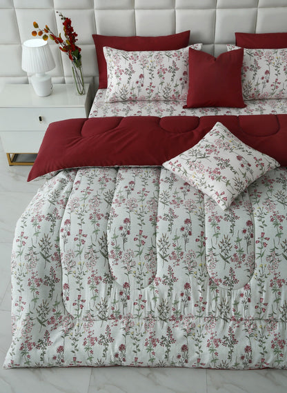8 PCs Premium Winter Razai Set- Ruby Meadow Comforters Apricot