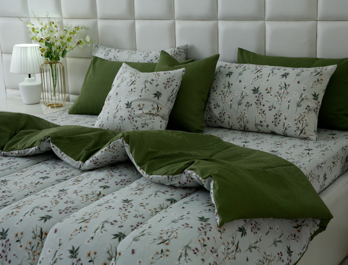 8 PCs Premium Winter Razai Set- Willow Mist Comforters Apricot