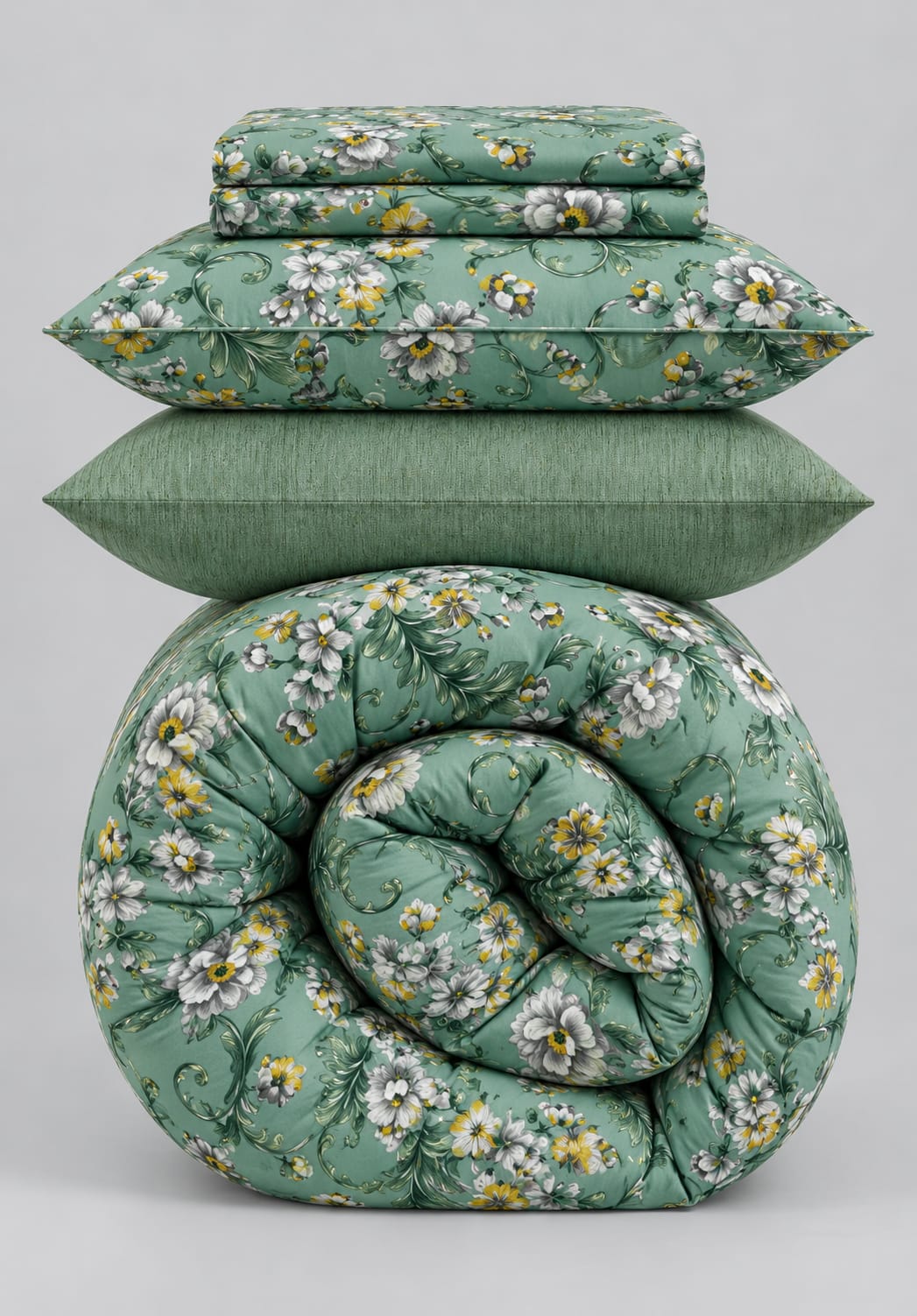 8 PCs Premium Winter Razai Set- Sage Blossom Comforters Apricot