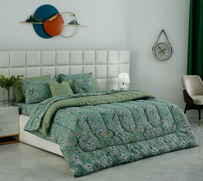 8 PCs Premium Winter Razai Set- Sage Blossom Comforters Apricot