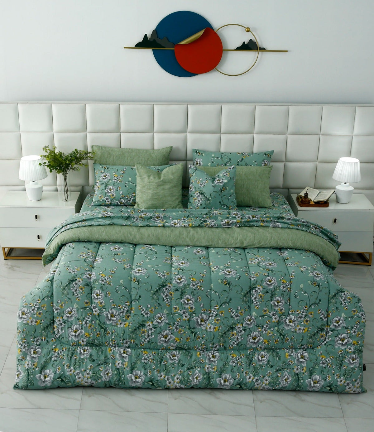 8 PCs Premium Winter Razai Set- Sage Blossom Comforters Apricot