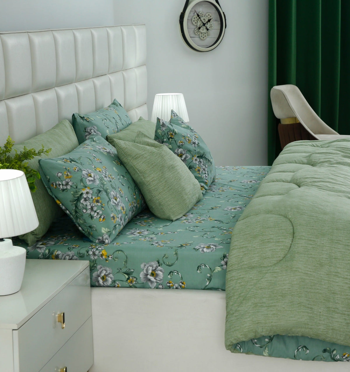 8 PCs Premium Winter Razai Set- Sage Blossom Comforters Apricot