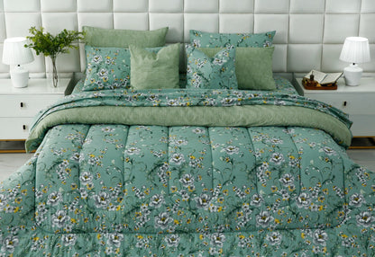 8 PCs Premium Winter Razai Set- Sage Blossom Comforters Apricot