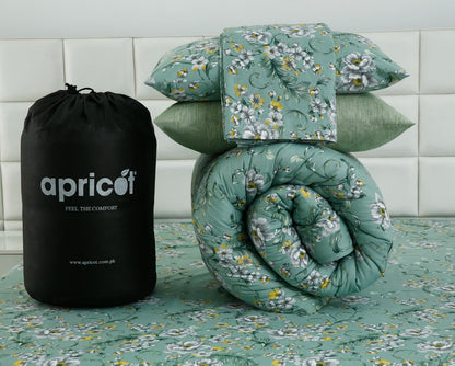 8 PCs Premium Winter Razai Set- Sage Blossom Comforters Apricot