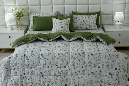 8 PCs Premium Winter Razai Set- Willow Mist Comforters Apricot