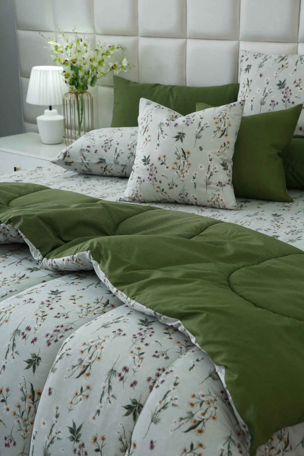 8 PCs Premium Winter Razai Set- Willow Mist Comforters Apricot
