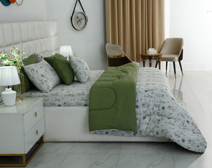 8 PCs Premium Winter Razai Set- Willow Mist Comforters Apricot