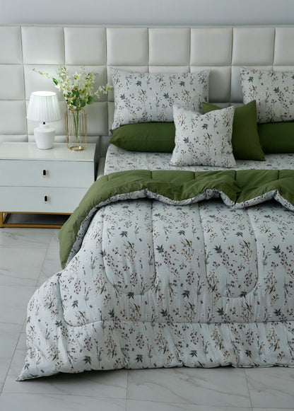 8 PCs Premium Winter Razai Set- Willow Mist Comforters Apricot