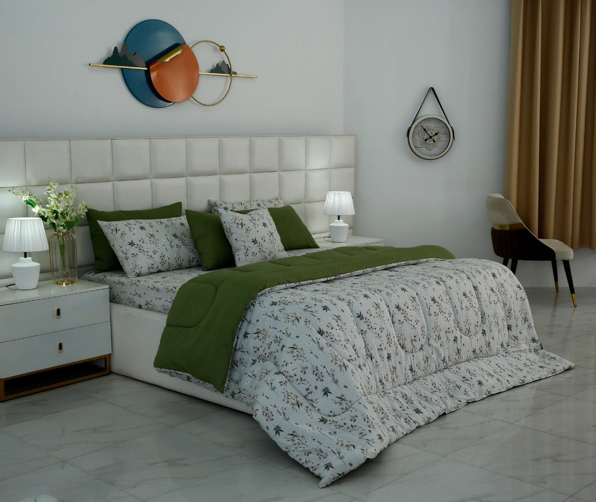 8 PCs Premium Winter Razai Set- Willow Mist Comforters Apricot