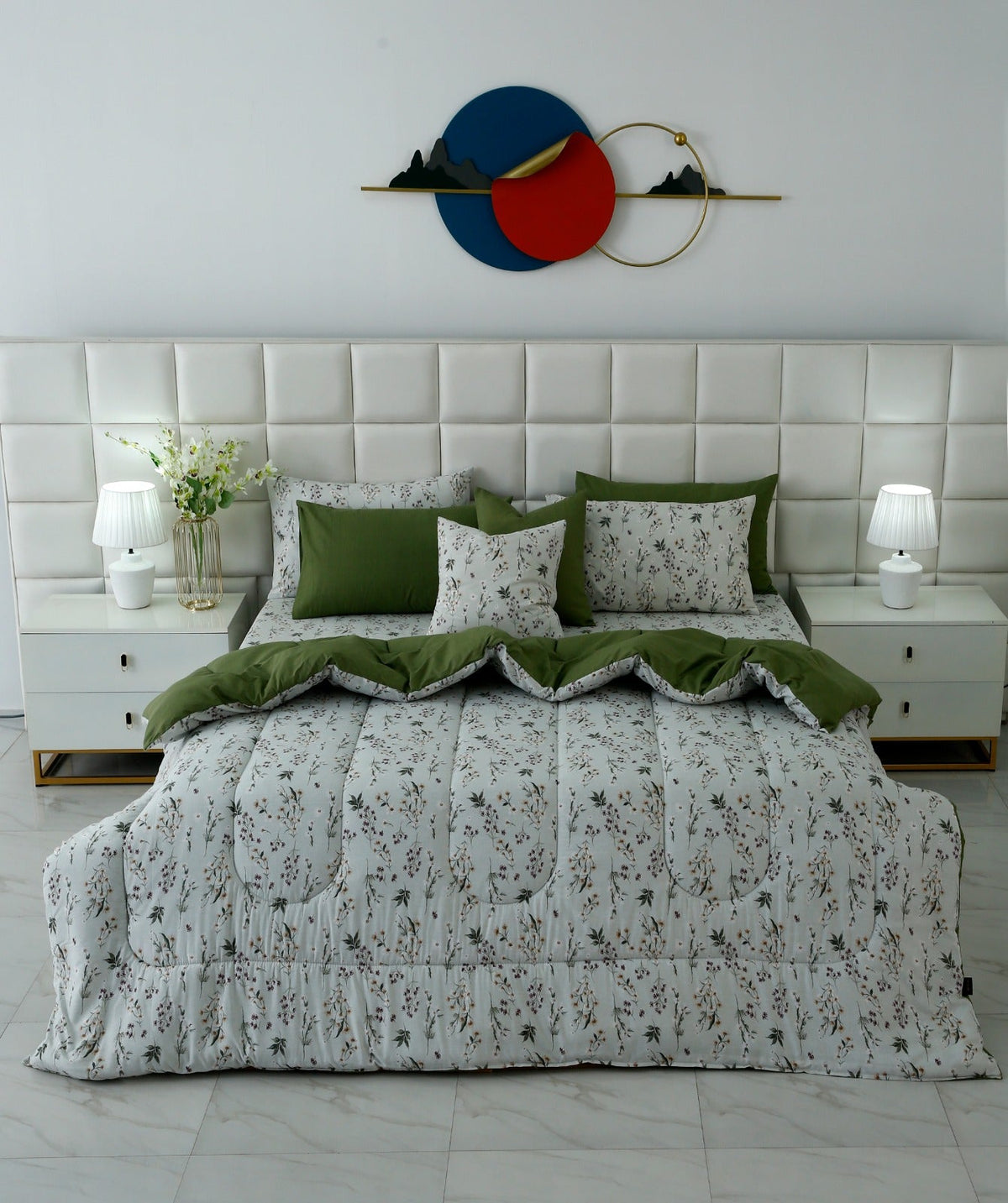 8 PCs Premium Winter Razai Set- Willow Mist Comforters Apricot