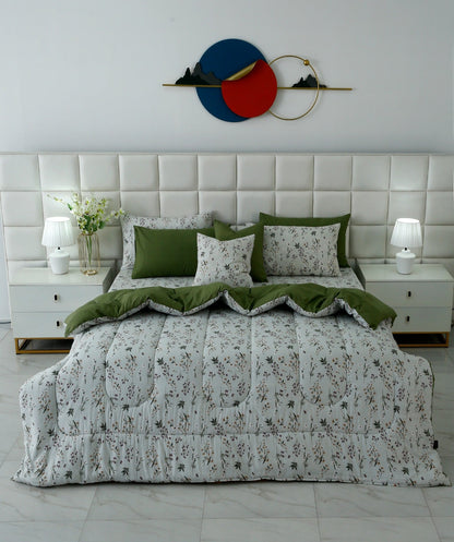 8 PCs Premium Winter Razai Set- Willow Mist Comforters Apricot