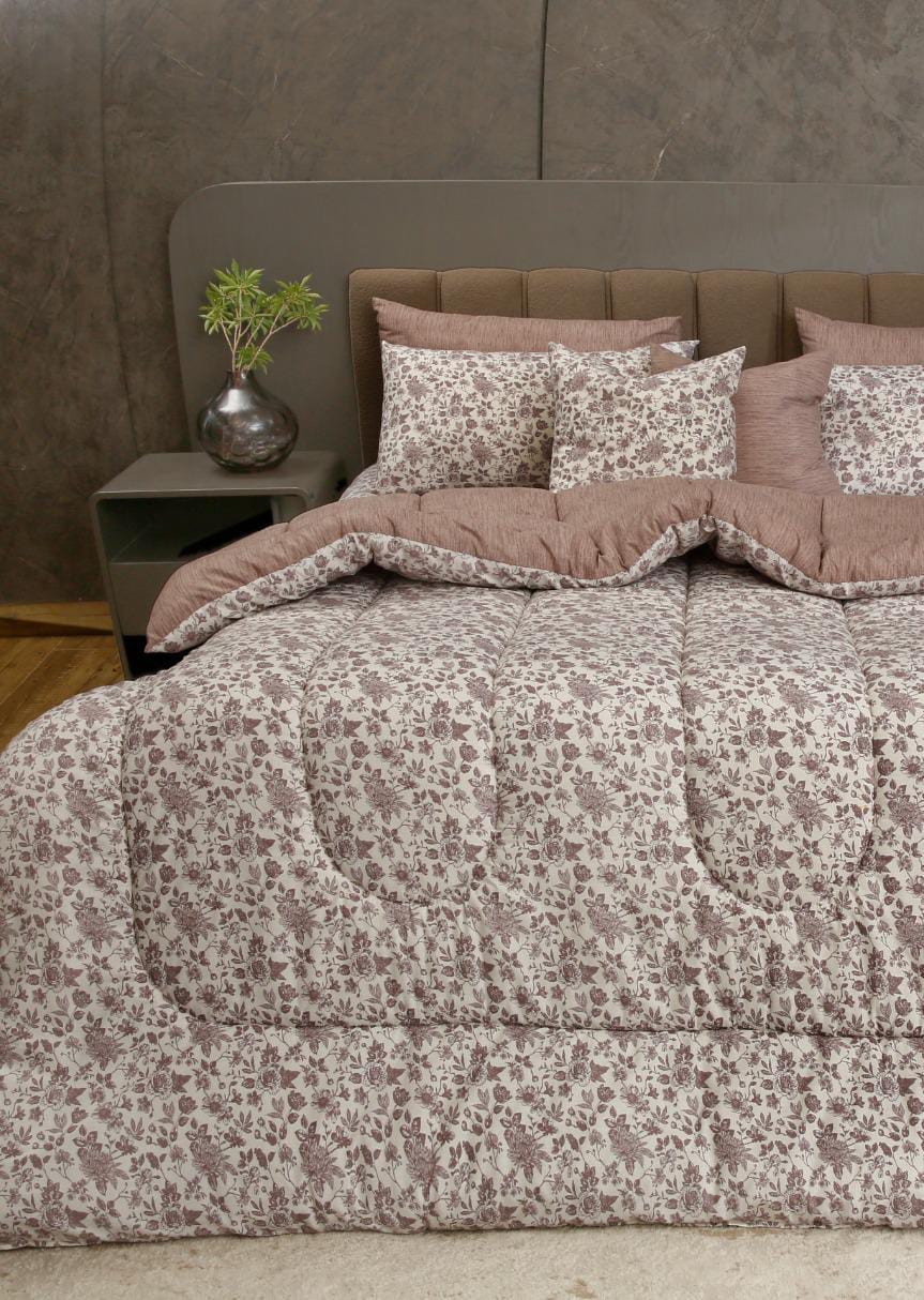 8 PCs Premium Winter Razai Set- Floral whisper Comforters Apricot