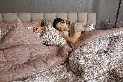 8 PCs Premium Winter Razai Set- Floral whisper Comforters Apricot