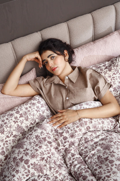 8 PCs Premium Winter Razai Set- Floral whisper Comforters Apricot