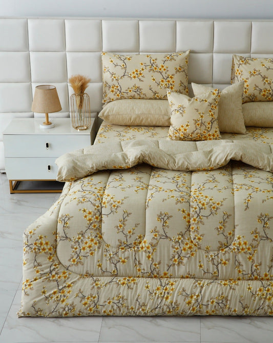 8 PCs Premium Winter Razai Set- Primerose Comforters Apricot