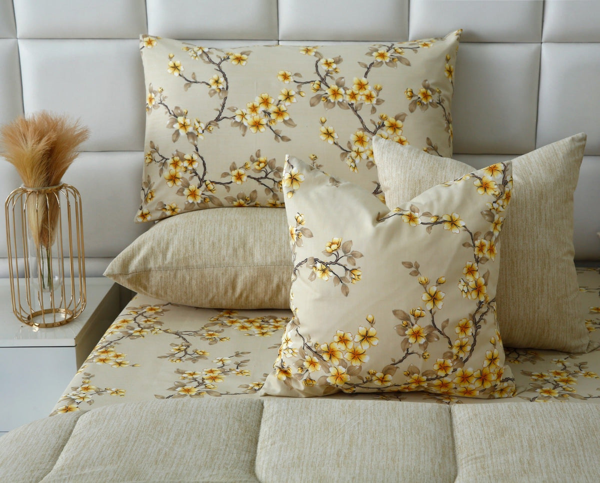 5 PCs Single Razai Set- Primerose Comforters Apricot