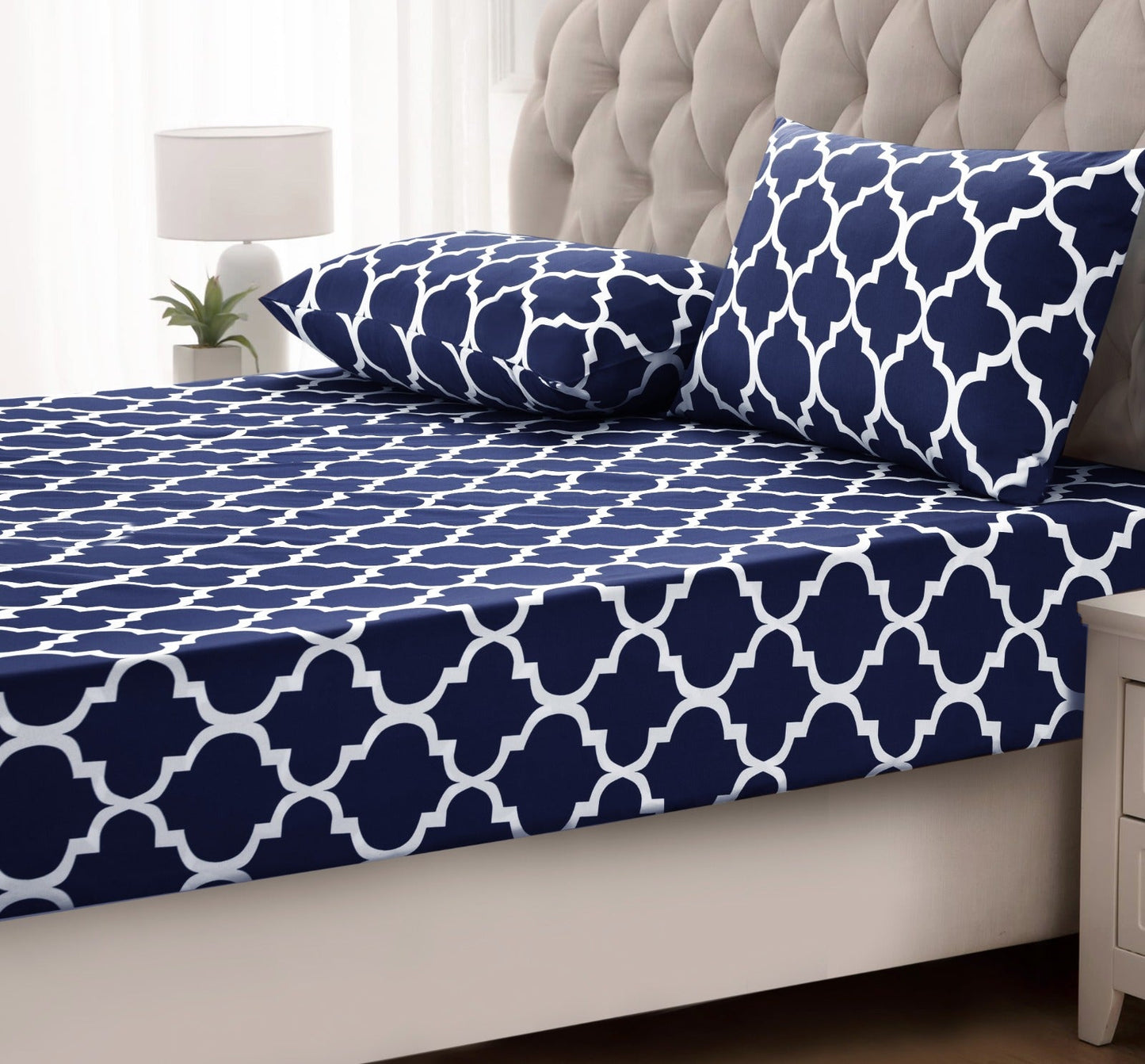 2Pcs Single Bed Sheet-Blue Geometric single bed sheet Apricot