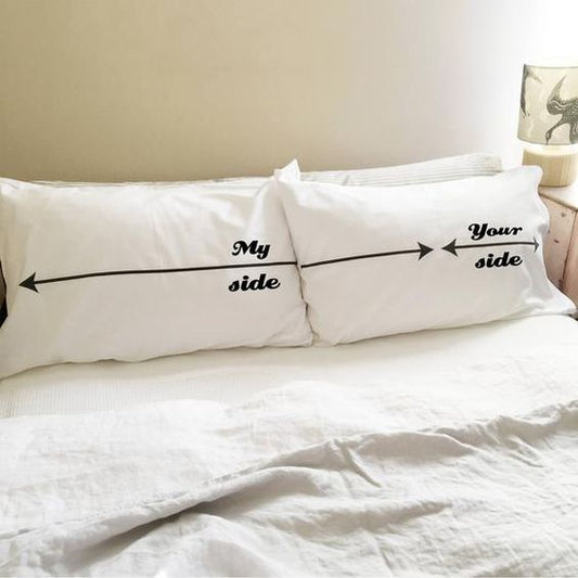 2 PCs Digital Printed Couple Pillow-My side/Yours Side cushions Apricot