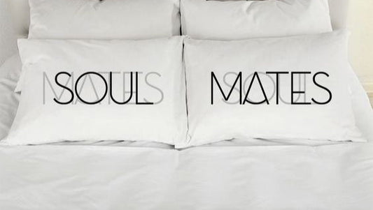 2 PCs Digital Printed Couple Pillow-SOUL/MATES cushions Apricot