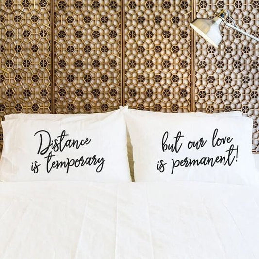 2 PCs Digital Printed Couple Pillow-Distance cushions Apricot