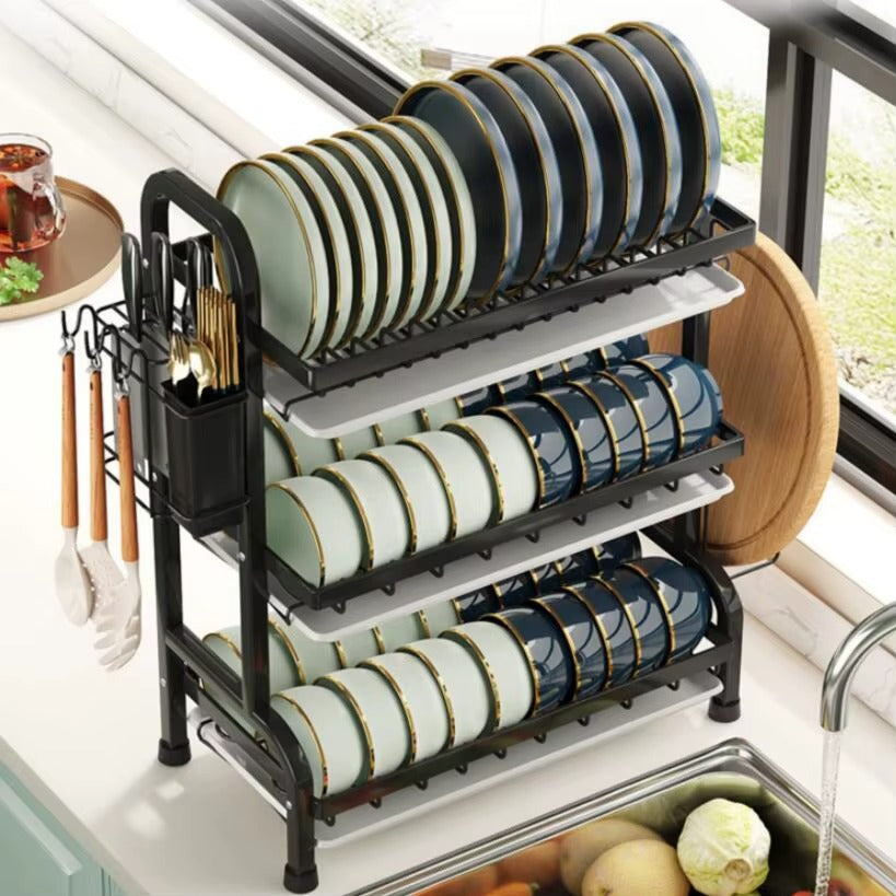 3-Tier-Dish Drying Rack & Utensil Holder(15256) Dish Rack Apricot