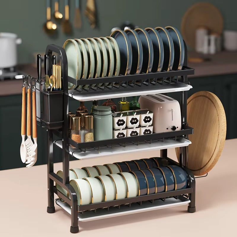 3-Tier-Dish Drying Rack & Utensil Holder(15256) Dish Rack Apricot