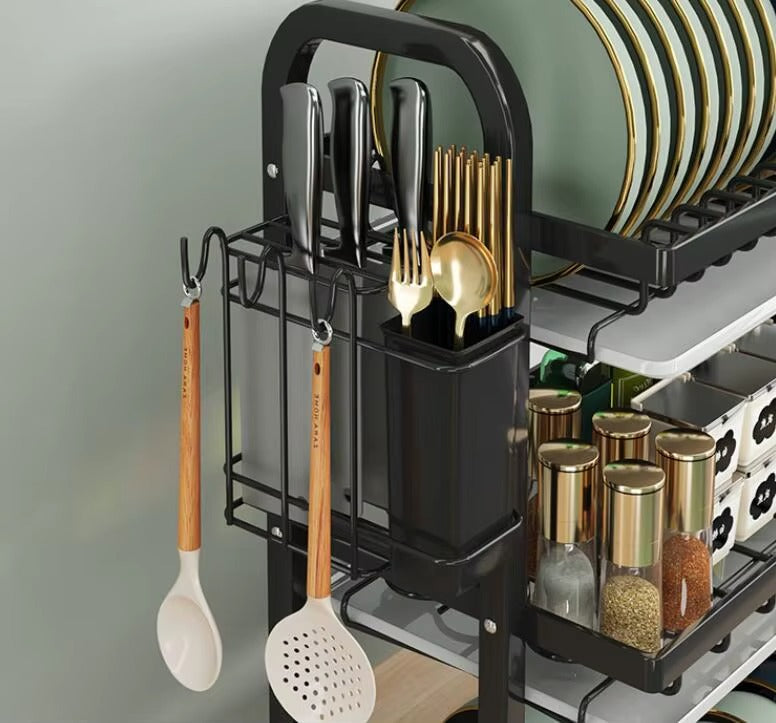 3-Tier-Dish Drying Rack & Utensil Holder(15256) Dish Rack Apricot