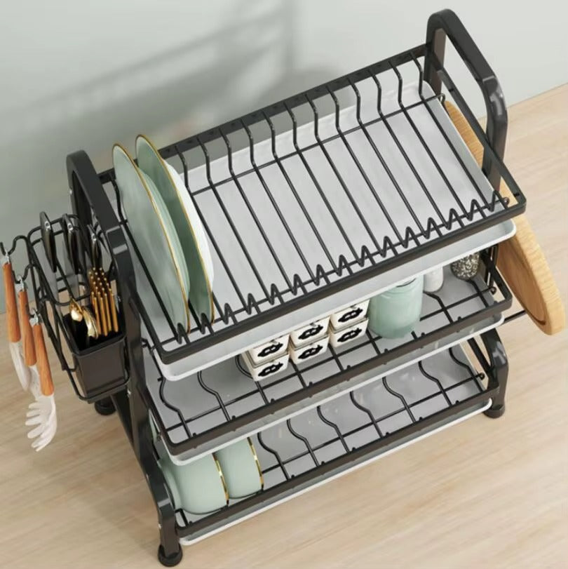3-Tier-Dish Drying Rack & Utensil Holder(15256) Dish Rack Apricot