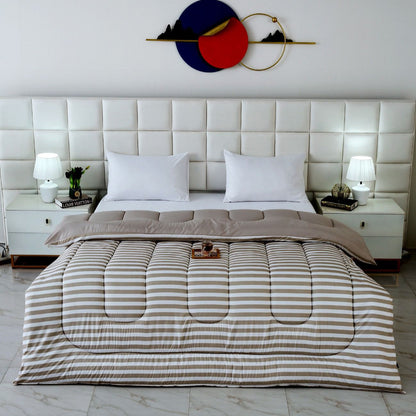 1 PC Double Winter Comforter-Beige Bold Stripes Comforters Apricot