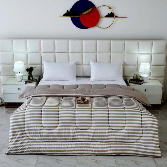 1 PC Double Winter Comforter-Beige Bold Stripes Comforters Apricot