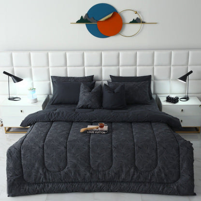 8 PCs Winter Comforter Set-Ash Grey Comforters Apricot