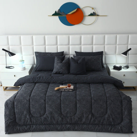 8 PCs Winter Comforter Set-Ash Grey Comforters Apricot