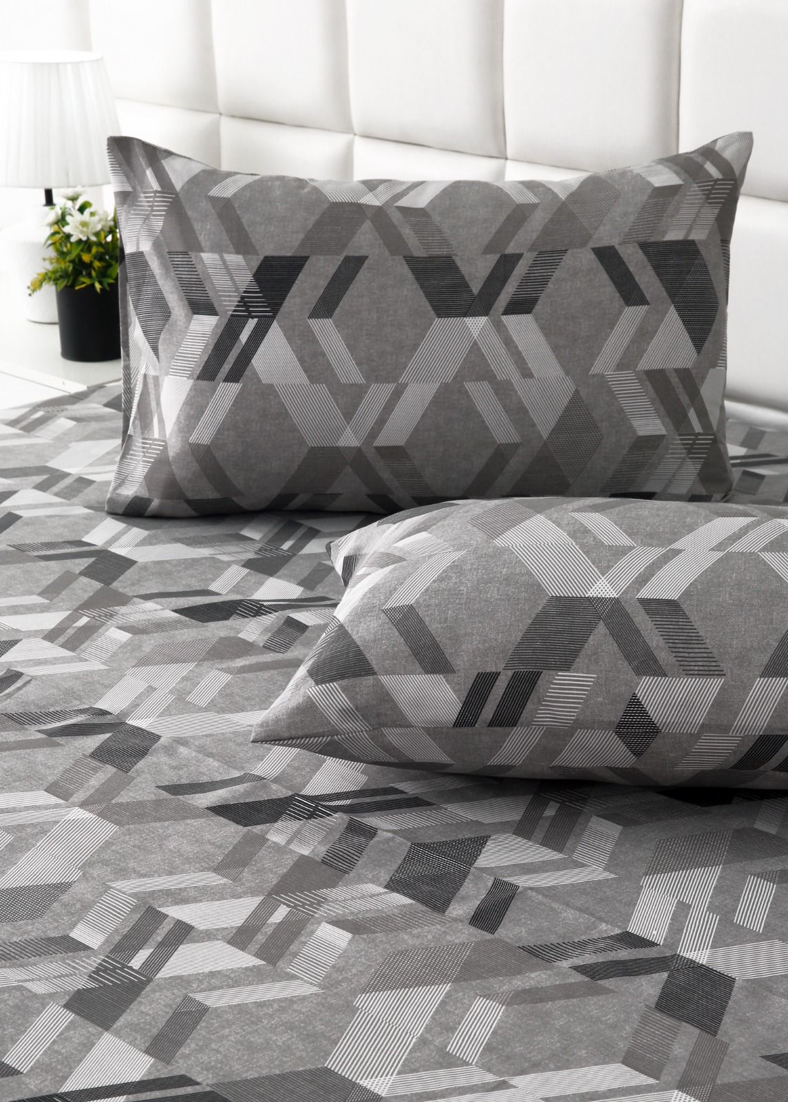 2Pcs Single Bed Sheet-Grey Triangles