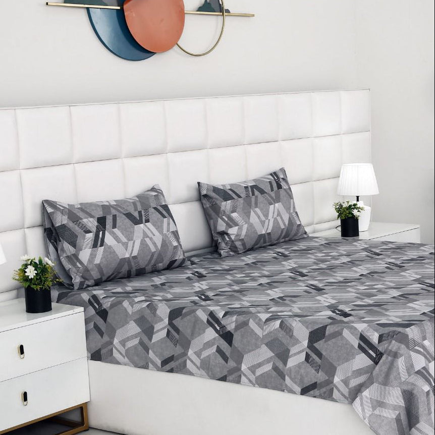 2Pcs Single Bed Sheet-Grey Triangles