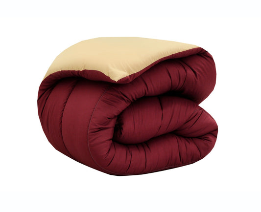 5 PCs Single Razai Set-Maroon Over Beige Comforters Apricot