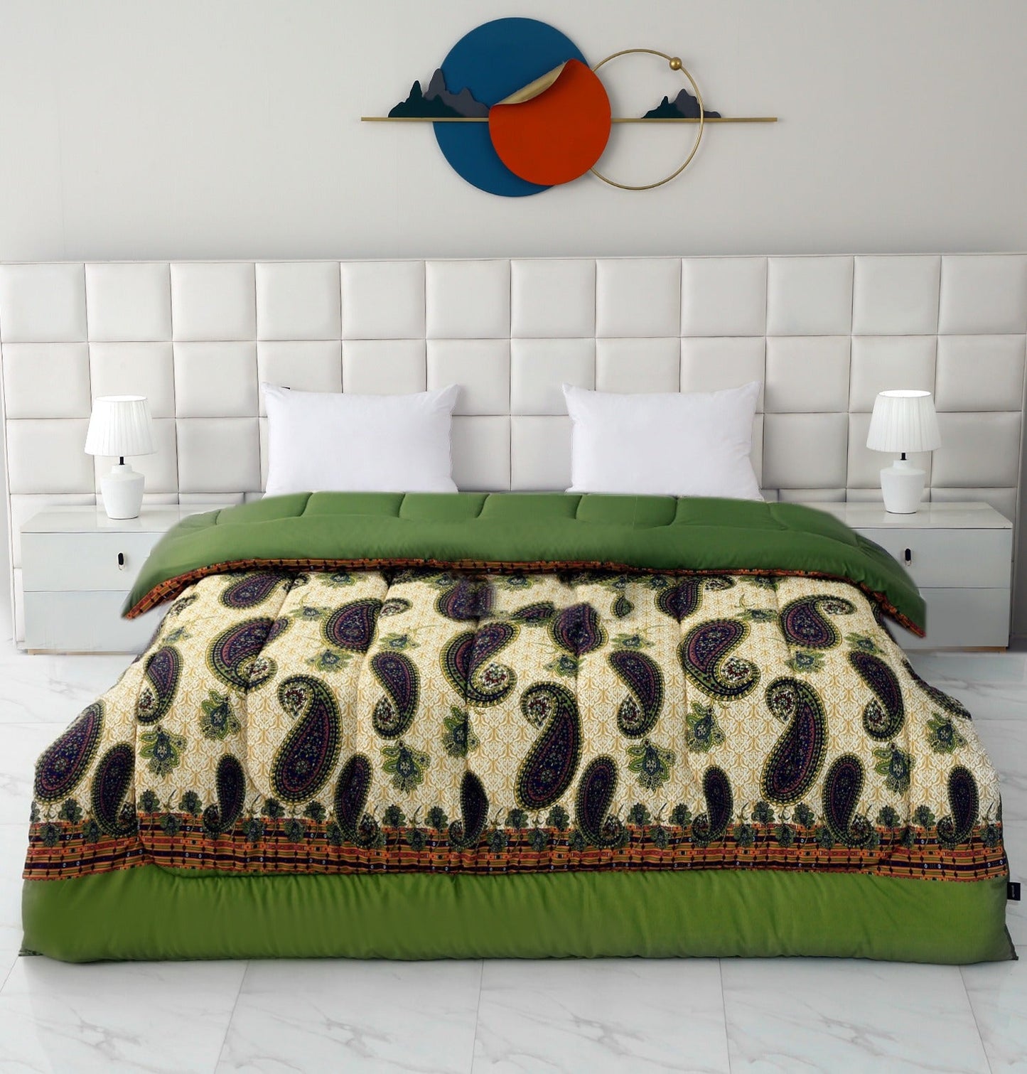 1 PC Double Winter Razai-Green Paisleys Comforters Apricot