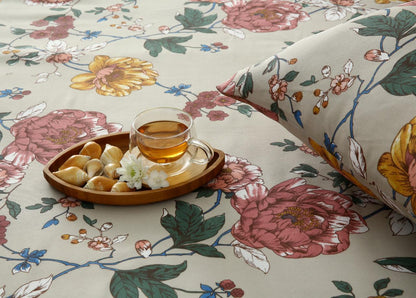 2Pcs Single Bed Sheet-Vintage Garden single bed sheet Apricot