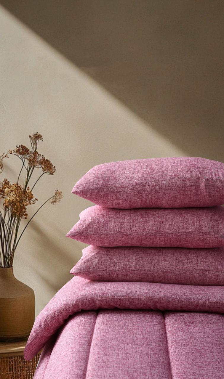 8 PCs Winter Razai Set-Pink Texture Comforters Apricot