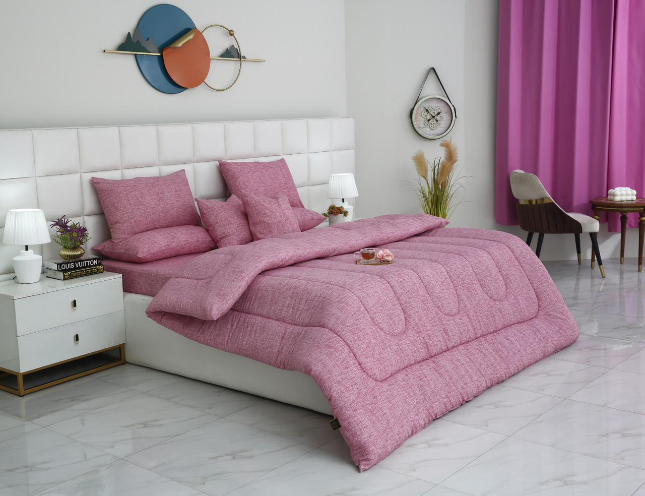 8 PCs Winter Razai Set-Pink Texture Comforters Apricot
