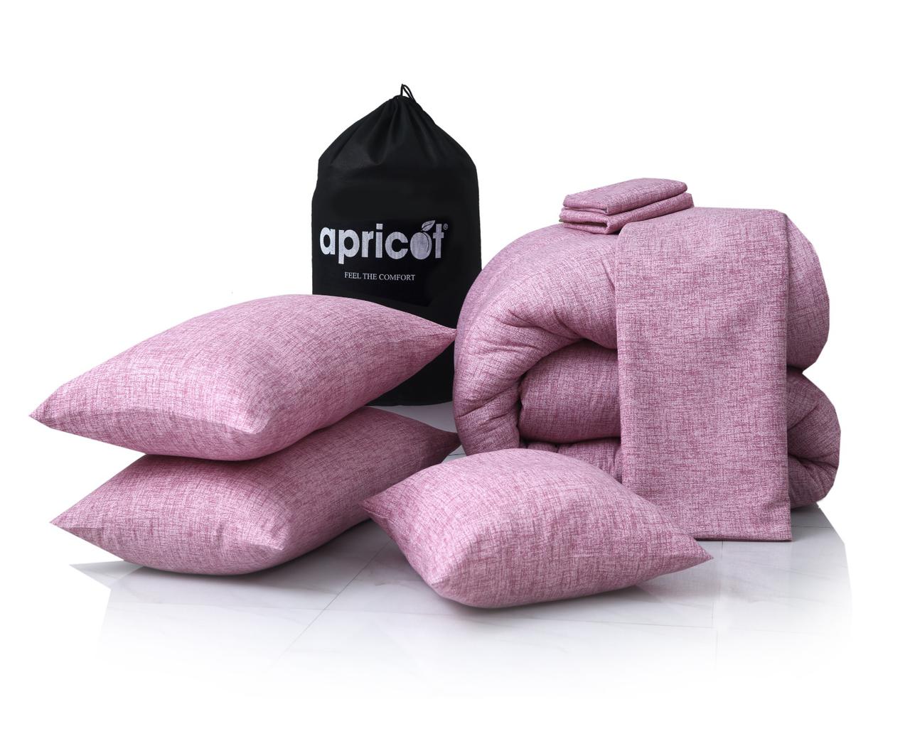 8 PCs Winter Razai Set-Pink Texture Comforters Apricot